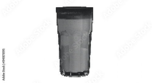 Black and white pixelated illustration of a single disposable plastic cup on a plain white background