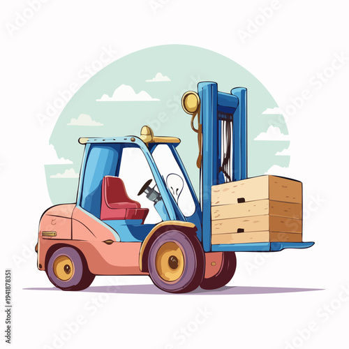 Forklift Truck Lifting Wooden Crate.