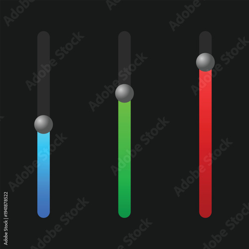 A graphic design of three colorful sliders on a black background