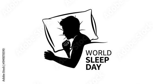 Vector illustration of man sleeping on pillow for World Sleep Day