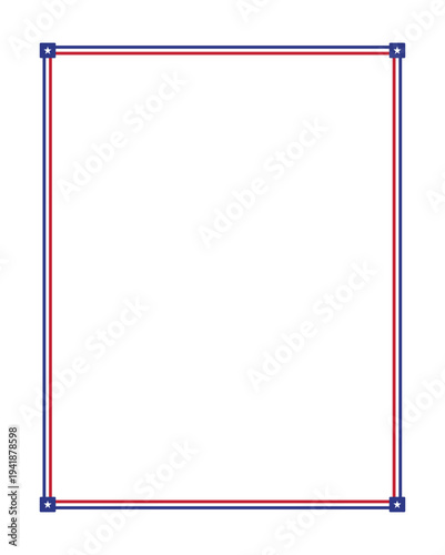 American flag theme style rectangular square portrait frame or border for USA red, blue, stripe, star independence day document, invitation decorative 4th July patriotic celebrations on PNG