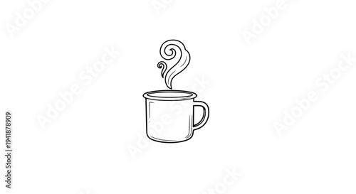 Simple Coffee Mug Line Art Vector with Swirling Steam