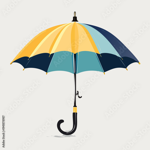 Multicolored Open Umbrella with Black Handle.