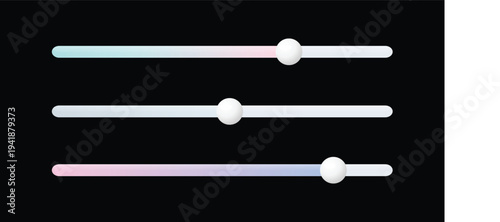 A minimalist design featuring three horizontal sliders with colorful gradients on a sleek black background