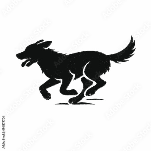 Minimalist Black Silhouette of a Running Dog in Dynamic Motion