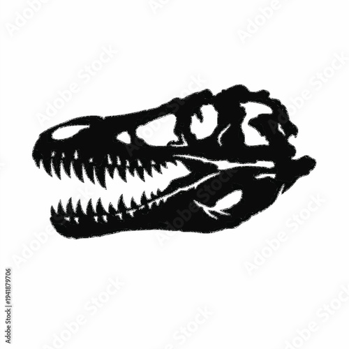 Minimalist Black Silhouette of a Tyrannosaurus Rex Dinosaur Skull Fossil