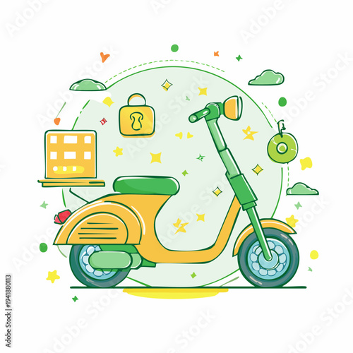 Green and yellow motor scooter vehicle.