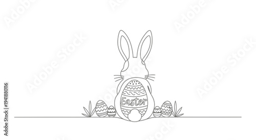 Easter bunny holding decorated eggs in spring celebration