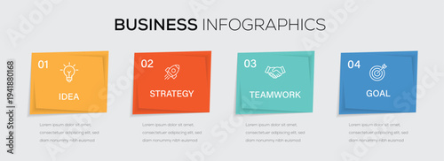 Modern business Infographic template with 4 options. Can be used for process diagram, workflow layout, info graph, annual report, flow chart.