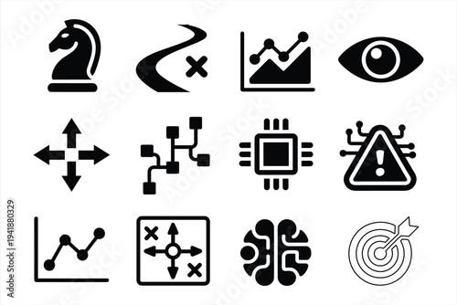 Obraz na plátne Professional business strategy icons for digital marketing management planning artificial intelligence technology data analytics growth innovation and corporate vision vector