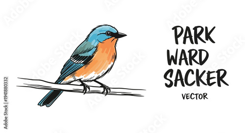 A colorful bird perched on a branch with a vector design