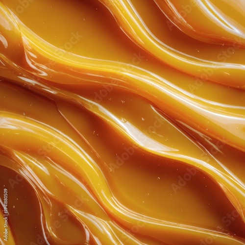 Liquid Caramel: An enticing close-up showcases the rich texture and warm color of liquid caramel, a culinary delight. A dance of sweetness and delight.