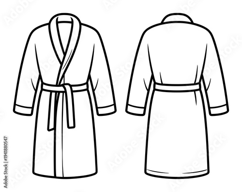 Black and White Line of a Bathrobe, Front and Back Views