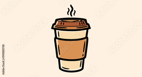 A cartoon illustration of a steaming hot coffee cup