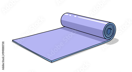 A rolled purple yoga mat on a clean white background