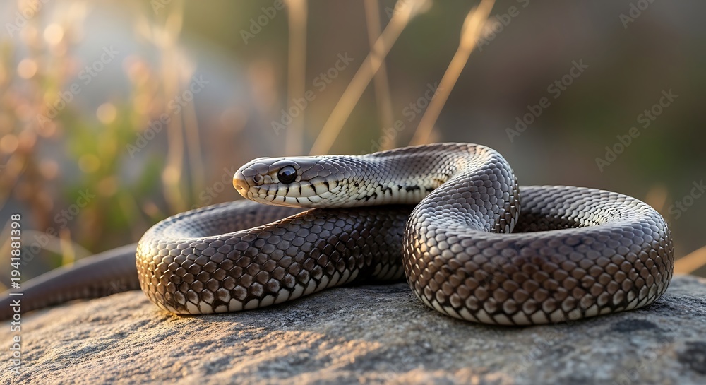 Fototapeta premium Smooth snake basking on rock