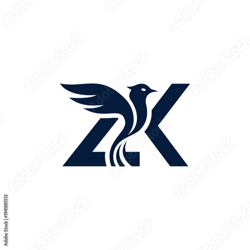 Unique ZK Bird Monogram Alphabet Logo for Modern Companies