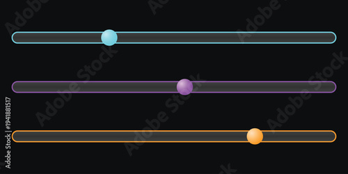 A colorful graphic design featuring three horizontal lines with glowing orbs on a black background