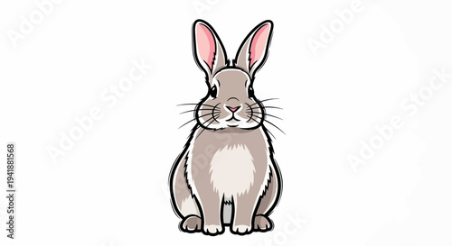 A cute cartoon rabbit sitting on a plain background