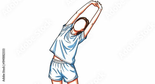 A person stretching their arms up in a fitness pose