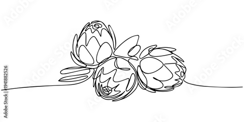 continuous one line drawing Set of 3 artichoke icons vector line drawing