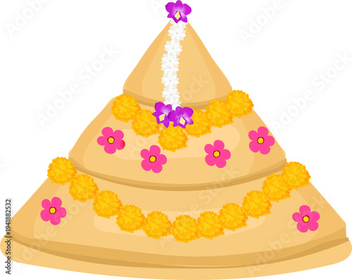 Flower Decorated Sand Pagoda Illustration for Festival Use