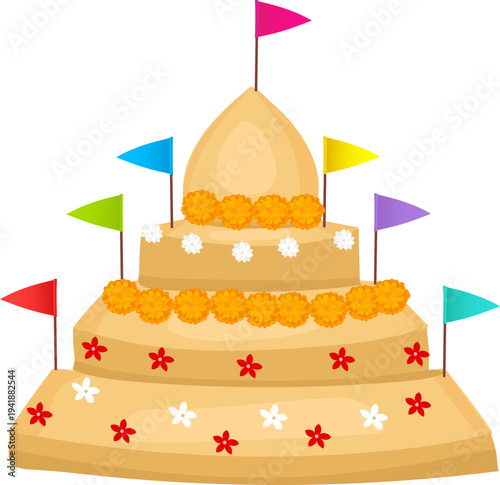 Golden Sand Pagoda Illustration for Traditional Festival Themes