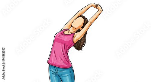 A woman stretching her arms up in a fitness pose