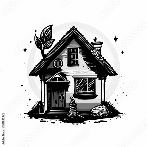 Whimsical Cottage Illustration.