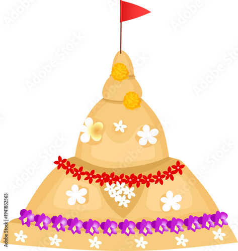 Sand Pagoda with White Flowers for Seasonal Festive Designs