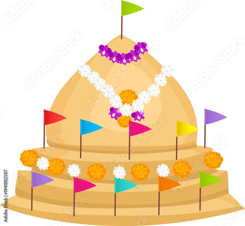 Golden Sand Stupa with Garland for Festival Graphic Element