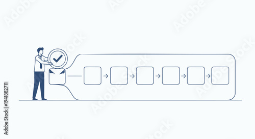Vector workflow diagram icon with checklist and boxes