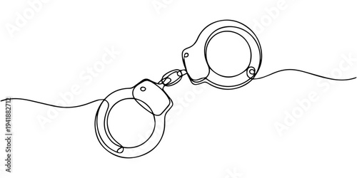 continuous one line drawing Vector illustration of handcuffs with chain