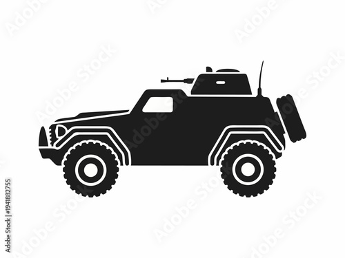 Armored Military Vehicle Silhouette with Machine Gun Turret Side View