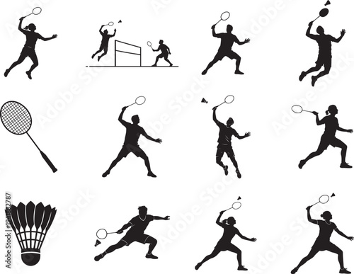 Badminton Racket and Shuttlecock Sport Silhouette