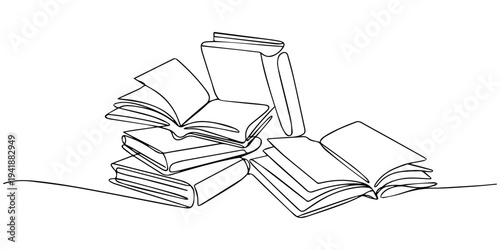 continuous one line drawing Vector illustration of a pile of books in a simple line drawing style