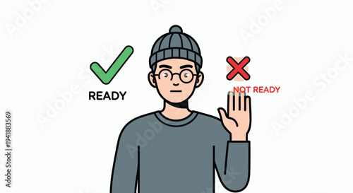 Vector illustration of man with ready and not ready signs