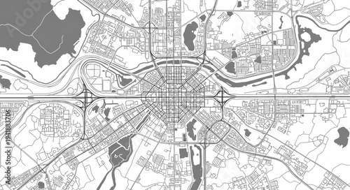 Detailed City Plan Depicting Urban Infrastructure and Road Networks.