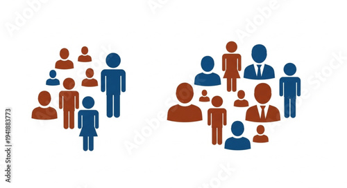 Illustration of Two Groups of People in Different Colors.