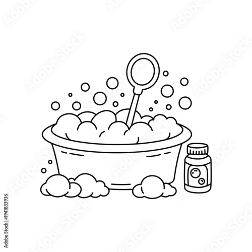 Bubble Bath Tub Icon. Soap Foam Bathroom Hygiene Line Illustration