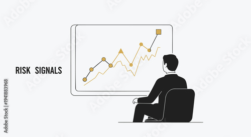 Businessman analyzing risk signals graph vector illustration