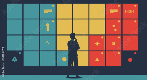 Businessman analyzing colorful data dashboard vector