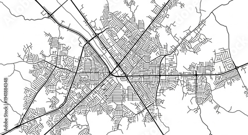 Detailed Black and White City Map Illustration.