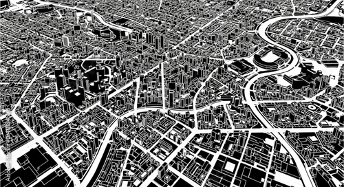 Monochrome Aerial View of a Dense Urban Cityscape.