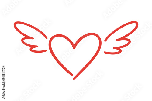 Red heart with wings icon in simple line art style  Autism awareness clipart design