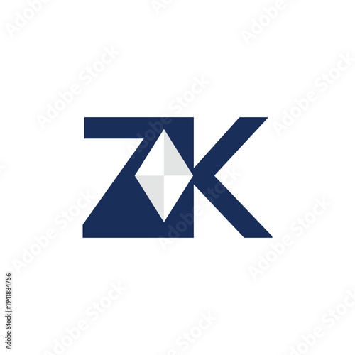 Minimalist Alphabet Letters Initial Monogram ZK KZ Diamond Logo