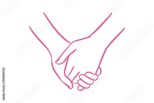 A minimalist pink line drawing of two hands clasped together in friendship or partnership