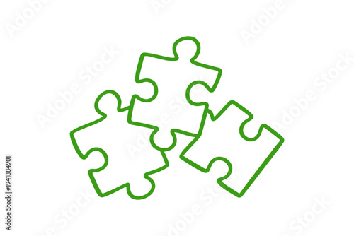 Green outline of three puzzle pieces Autism awareness clipart design