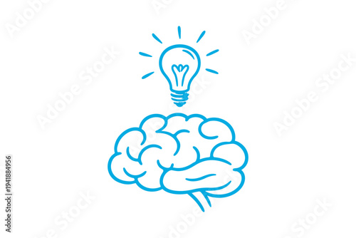 A blue line drawing of a brain with a lightbulb above it  Autism awareness clipart design
