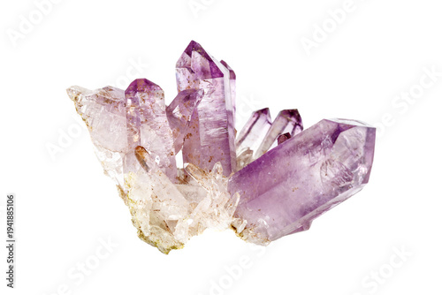 High-quality studio shot of a raw purple amethyst gemstone. Detailed macro photography of the crystalline structure, perfect for geology, science education, and mineral collections.